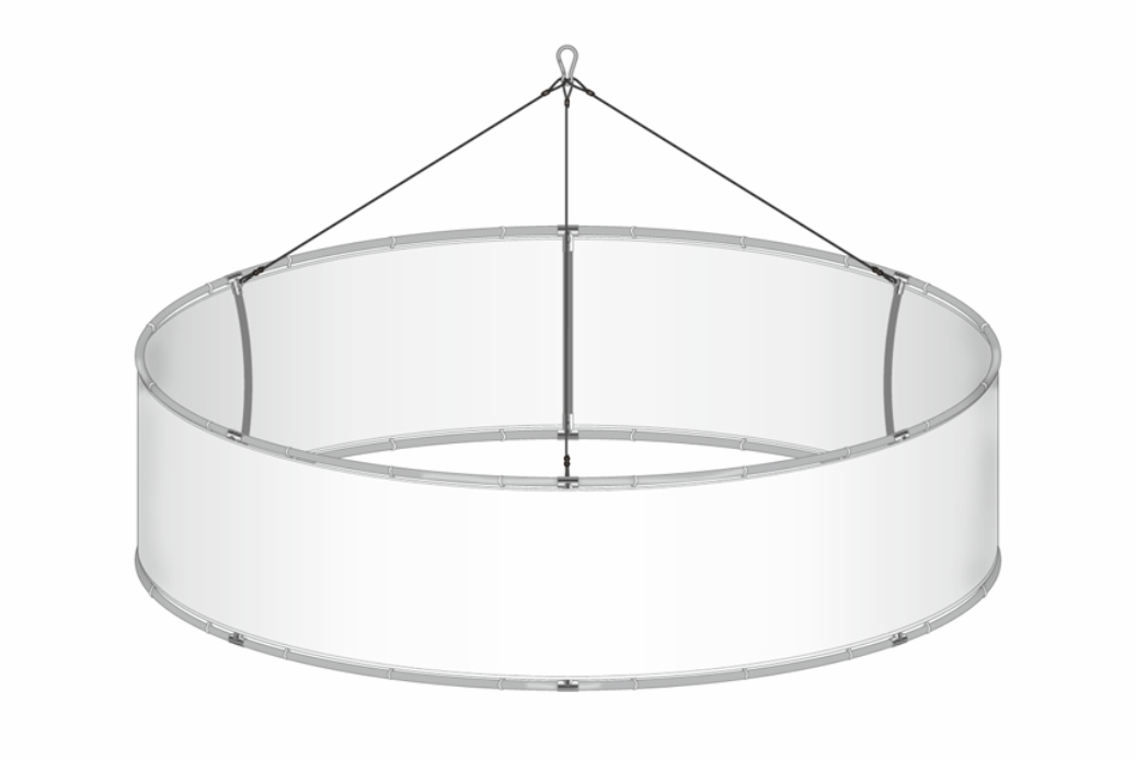 Taksystem för inomhusbruk. System i aluminium, pris inkl tryck på Decor 205g med kardborreöglor. Komplett inkl rep, upphängning och vadderad väska.
Diameter: 2950mm Höjd: 1000mm
Original inkl utfall: 9350x1100mm 