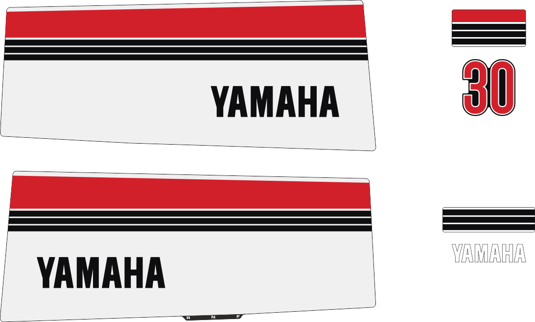 30hk Svart/rött/vitt Komplett innehållande: 4st Dekaler för Yamaha 30hk.
