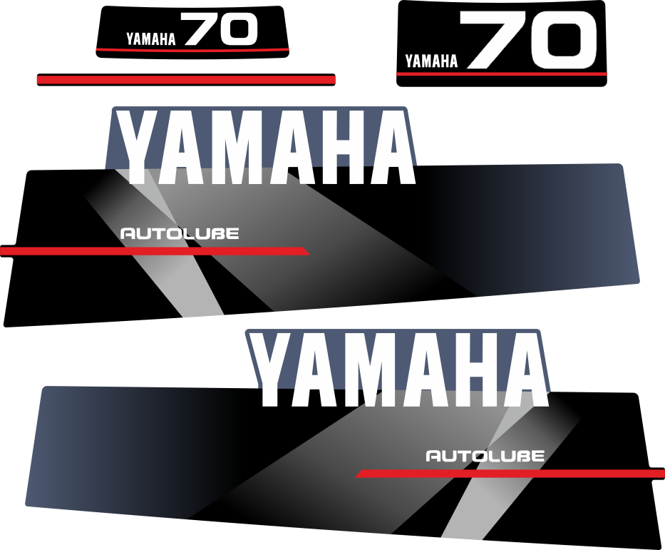 70hk Svart/rött/grått Komplett innehållande: 2st Dekaler för Yamaha 70hk och 1st bakre dekal med 70hk samt röd linje
