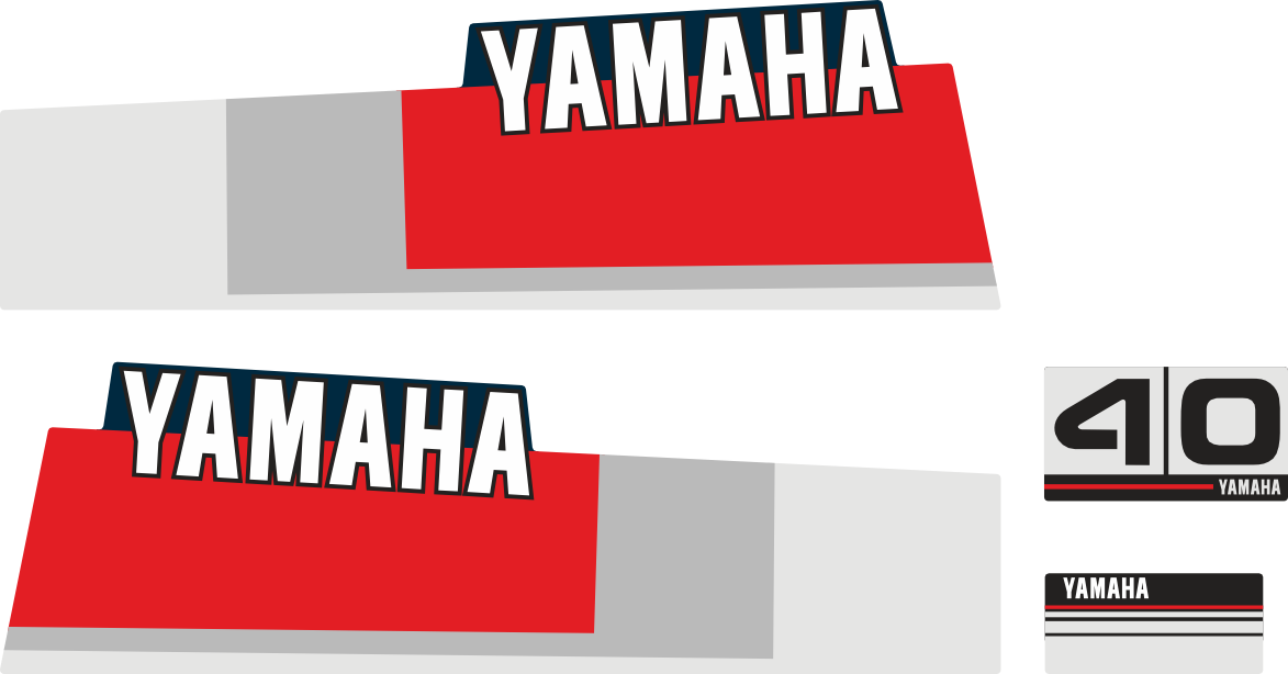 40hk Svart/rött/grått Komplett innehållande: 2st Sidodekaler, 1st bakre dekal med 40hk en främre dekal yamaha.