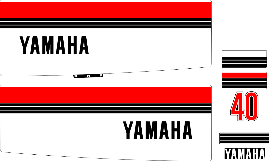 40hk Svart/rött/vitt Komplett innehållande: 5st Dekaler för Yamaha 40hk 1979.
