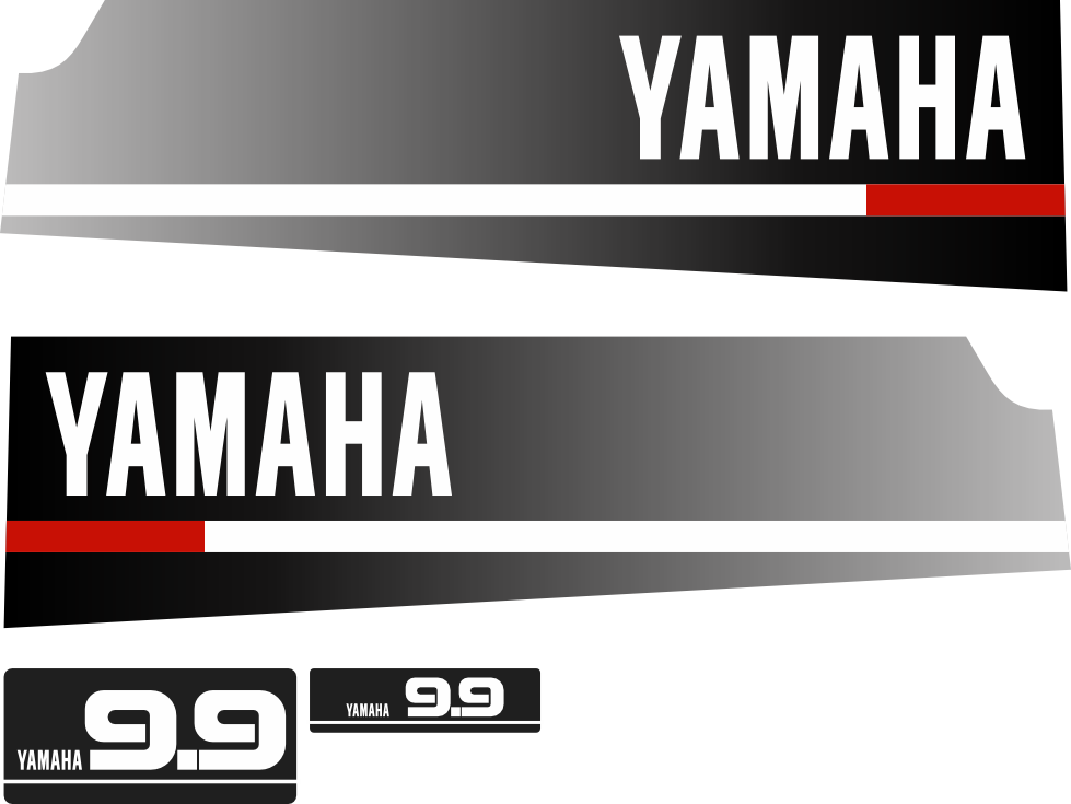 9.9hk Svart/rött/vitt Dekalkitt innehållande: 2st Sidodekaler, 1st främre dekal samt 1st bakre dekal för Yamaha 9.9hk.