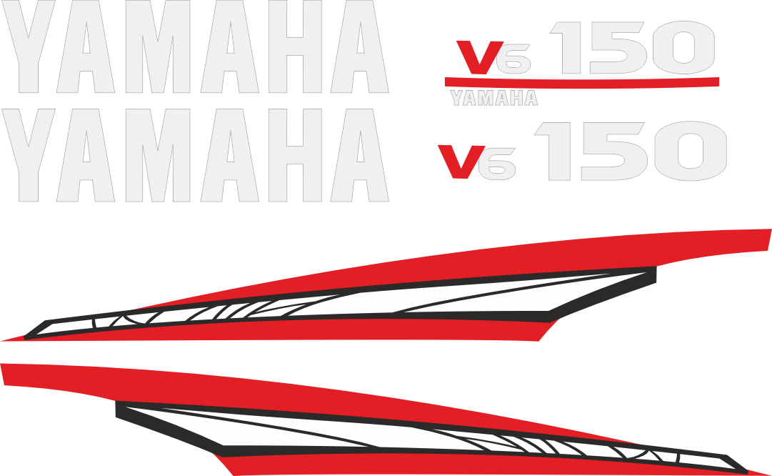 Komplett kitt med 2st laminerade dekorer, 2st Yamaha logo samt 150hk dekal bak och fram.