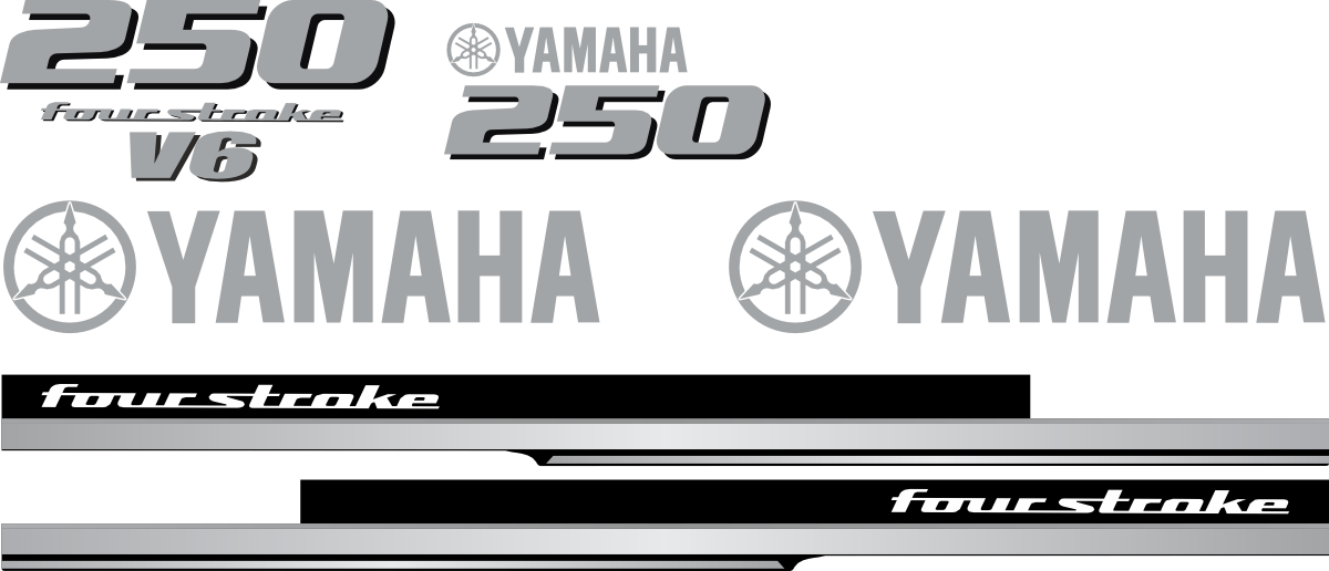 Komplett kitt med 2st laminerade dekorer, 2st Yamaha logo samt 250hk dekal bak och fram.