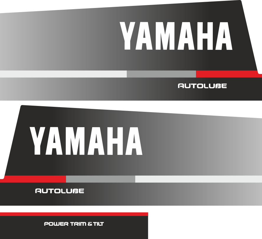 225hk innehållande: 2st sidodekaler för Yamaha 225hk autolube och 1st dekal med Power Trim & tilt.
