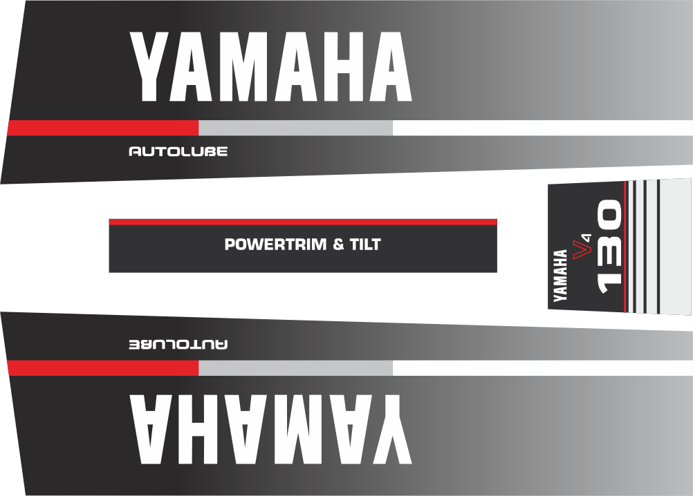 130hk innehållande: 2st Sidodekaler, 1st Bakre dekal och ett avslut för sidodekalerna med power trim & tilt.