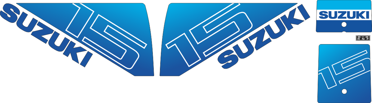 Komplett innehållande: 2st Dekaler för Suzuki 5hk, 1st bakre dekal, 1st främre dekal och 1 dekal för växel