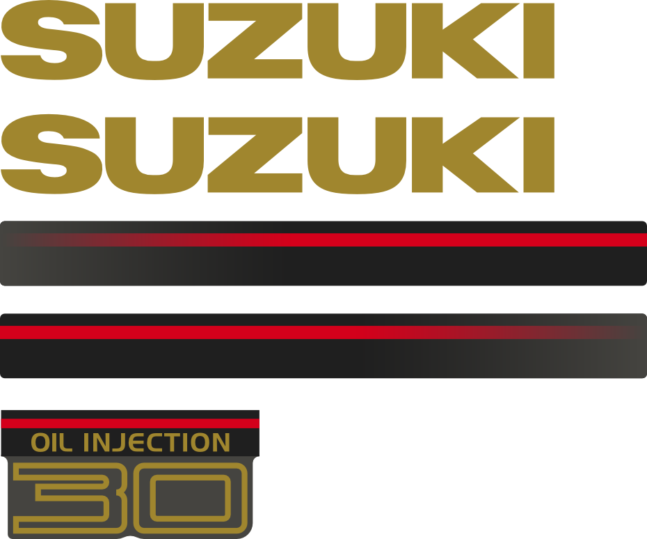 Komplett innehållande: 2st Sidodekor för Suzuki 30hk, 2st suzuki logo 1st bakre 30hk.