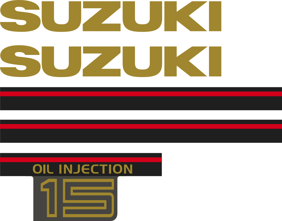 Komplett innehållande: 2st Sidodekor för Suzuki 15hk, 2st suzuki logo 1st bakre 15hk.