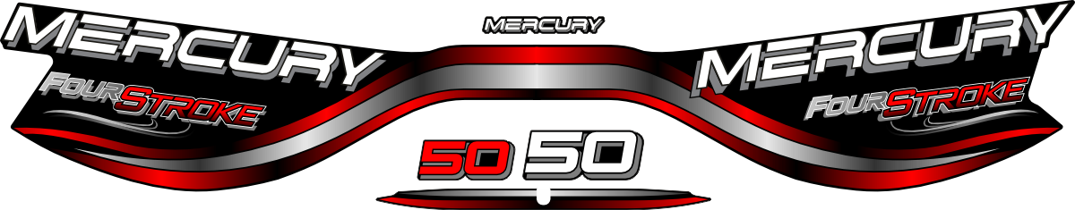 Mercury 50 Svart/rött/grått/vitt Komplett innehållande: 5st Dekaler för Mercury 50hk.