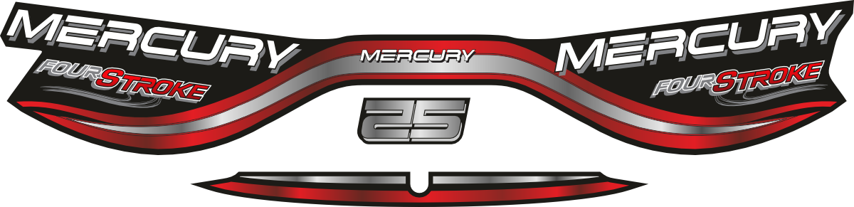 Mercury 25 Svart/rött/grått/vitt Komplett innehållande: 3st Dekaler för Mercury 25hk.