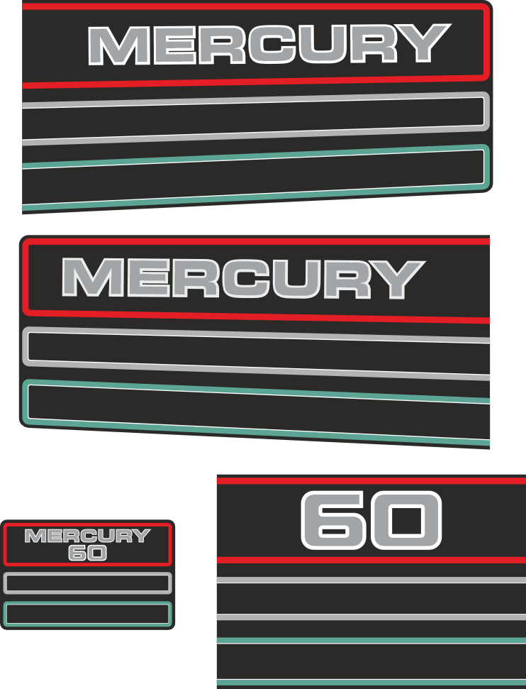 Mercury 60 Svart/rött/grått/vitt Komplett innehållande: 4st Dekaler för Mercury 60hk.