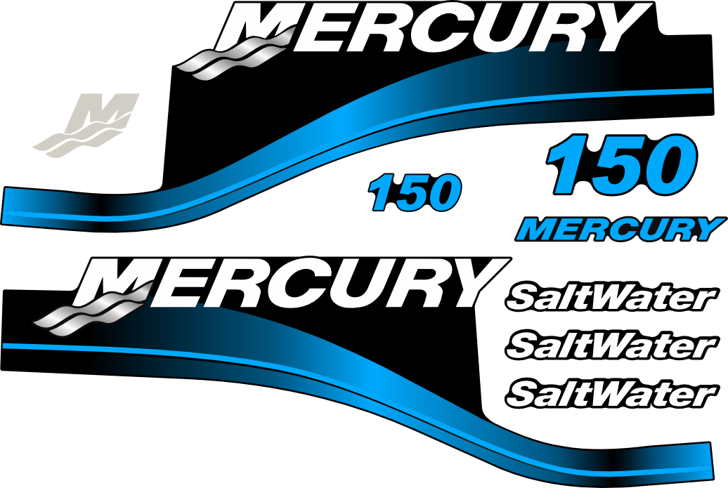 Komplett innehållande: 2st Sidodekor, 1st Mercury M, 1st Mercury 150 samt 1st liten 150 för Mercury 150hk SaltWater.