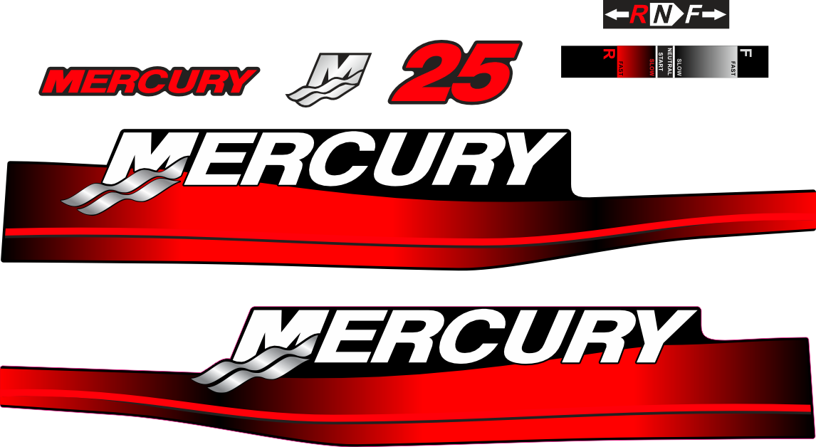25hk Svart/rött/grått/vitt Komplett innehållande: 7st Dekaler för Mercury 25hk.