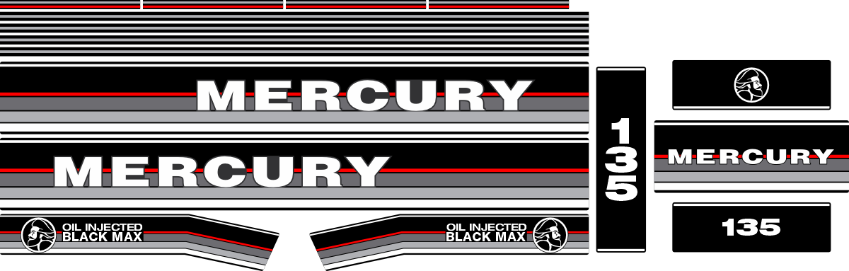 135hk Svart/rött/grått/vitt Komplett innehållande: 16st Dekaler för Mercury 135hk.