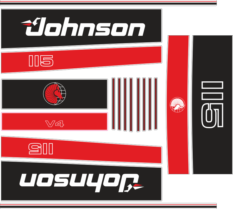 115 hk Svart/rött Svart/rött Komplett innehållande: 9st Dekaler för Johnson 115hk v4 1991