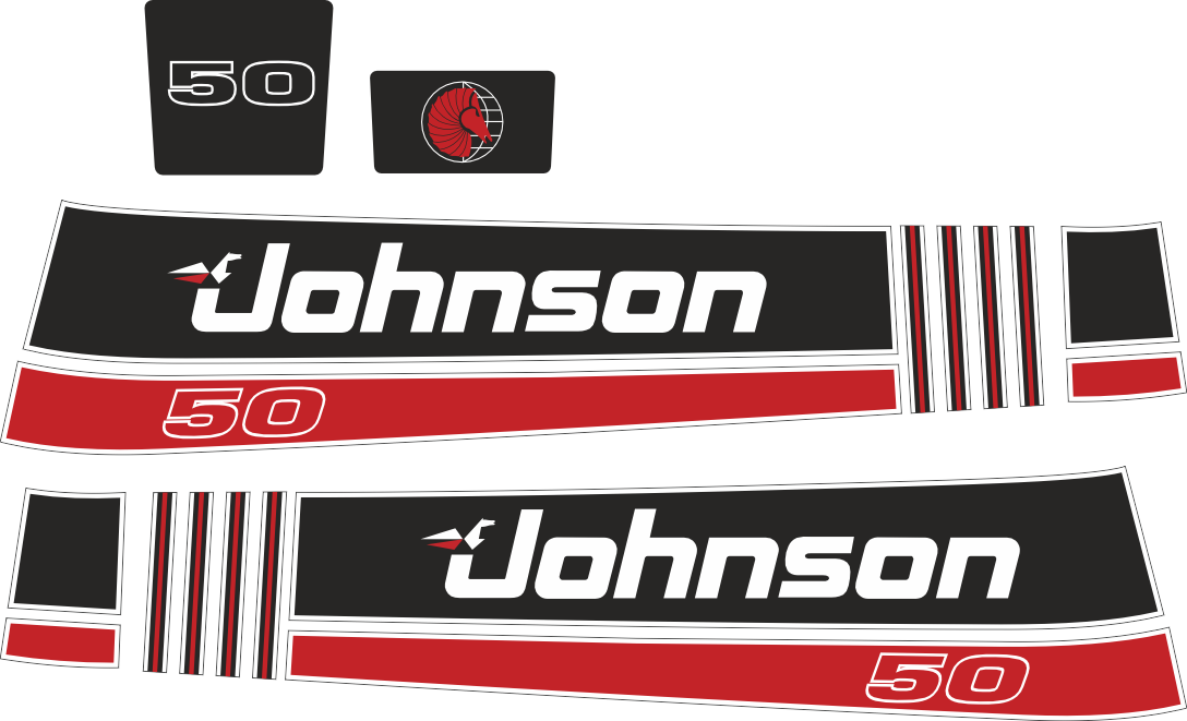 50 hk Svart/rött Komplett innehållande: 4st Dekaler för Johnson 50hk