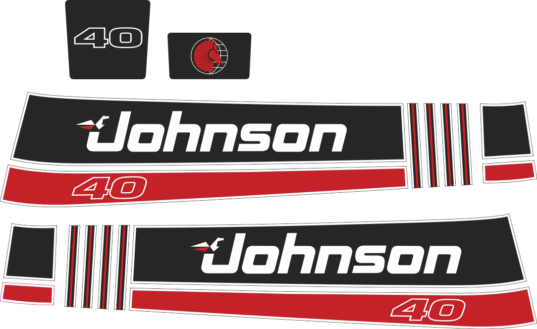 40 hk Svart/rött Komplett innehållande: 4st Dekaler för Johnson 40hk