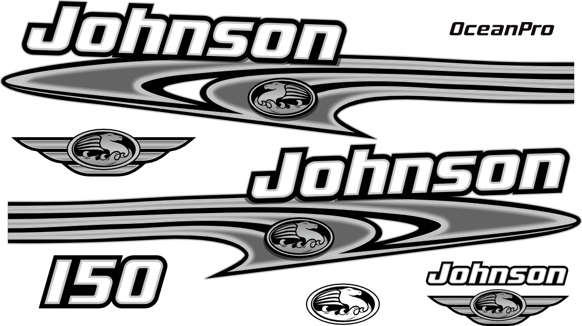 150hk Svart/rött Komplett innehållande: 7st Dekaler för Johnson 150hk