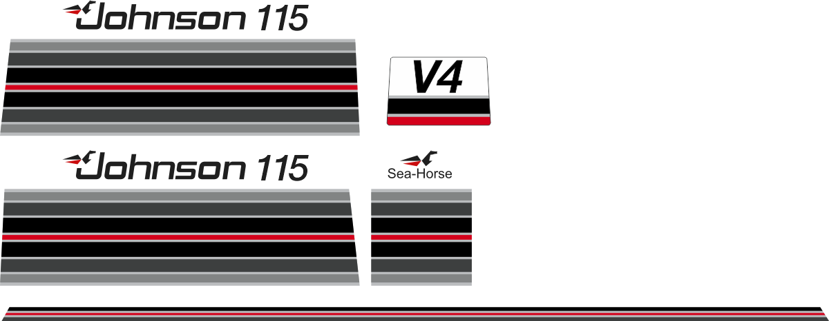 115hk Svart/rött Komplett innehållande: 5st Dekaler för Johnson 115hk