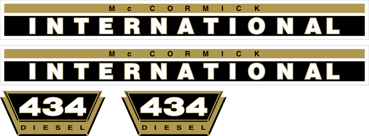 IH International 585. Innehållande: 2 st stripes McCormick International 560x60mm. 2st 434 Diesel 160x70mm.