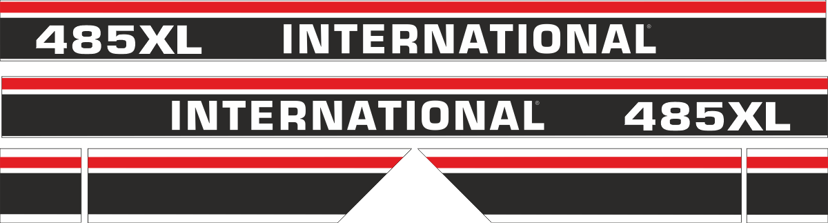 Dekorsats IH International 745 XL. Svart/vit/röd Komplett: 2 st stripes 745 XL International 1220x88mm, 2st stripes 475x110mm, 2st stripes 120x110mm.