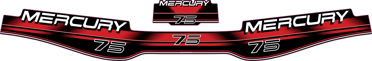 75hk Svart/rött/grått/vitt Komplett innehållande: 3st Dekaler för Mercury 75hk 2-takt 94-98.