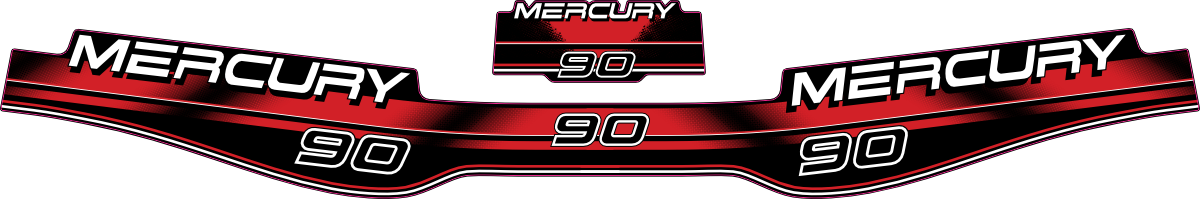 90hk Svart/rött/grått/vitt Komplett innehållande: 3st Dekaler för Mercury 90hk 2-takt 94-98.