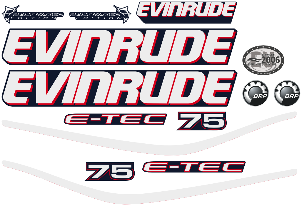 75 hk komplett för Blå motorkåpa (Vita dekaler)