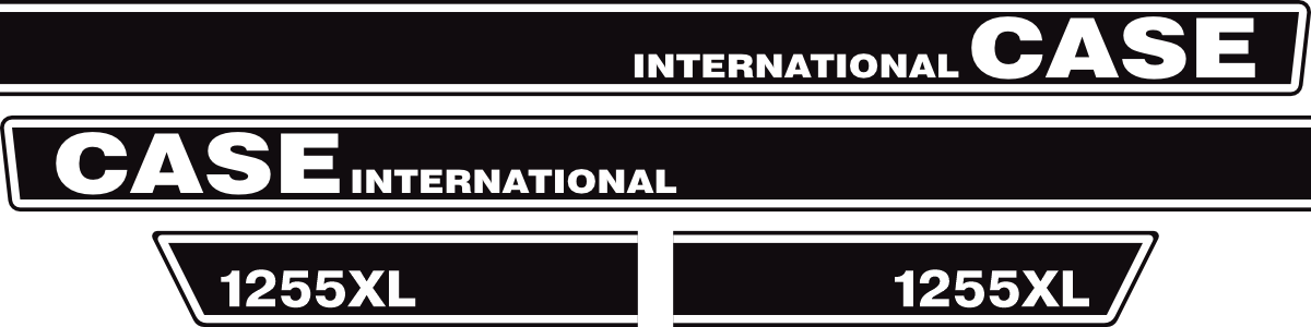 Printad Dekorsats CASE International 1255 XL. Svart/vit Komplett: 2 st stripes 1255 XL International 1620x120mm, 2st stripes 600x120mm