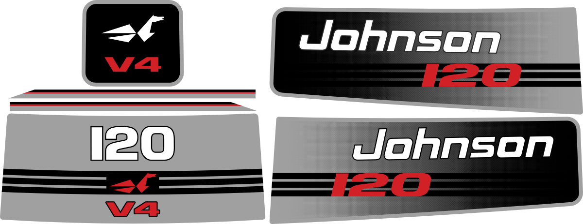 120hk Grått/Svart/rött Komplett innehållande: 6st Dekaler för Johnson 120hk V4 1993-1994