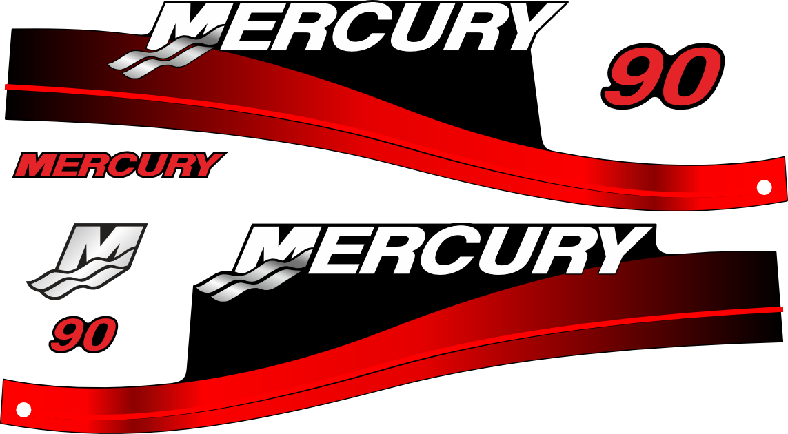 90hk Svart/rött/vitt Komplett innehållande: 5st Dekaler för Mercury 90hk 2000-2005. Passar endast 2-takt.
