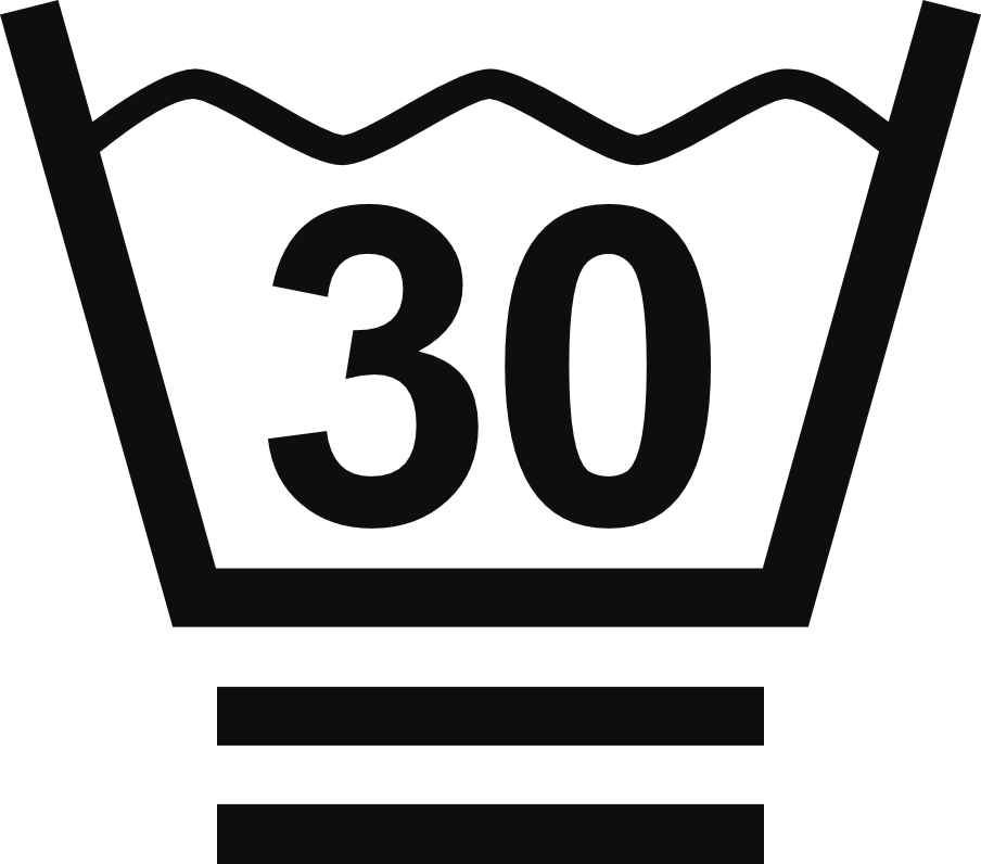 Datorskuren dekal. Tvättråd maxtemperatur 30 grader.

En tvättsymbol med två streck under baljan betyder att dina kläder behöver ett extra skonsamt program. De bör endast tvättas i fin- eller ylleprogram med lämpligt tvättmedel. Försök undvika att centrifugera.