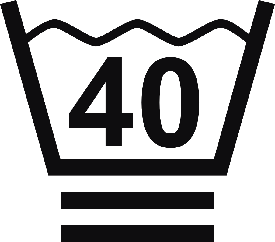 Datorskuren dekal. Tvättråd maxtemperatur 40 grader. En tvättsymbol med två streck under baljan betyder att dina kläder behöver ett extra skonsamt program. De bör endast tvättas i fin- eller ylleprogram med lämpligt tvättmedel. Försök undvika att centrifugera.