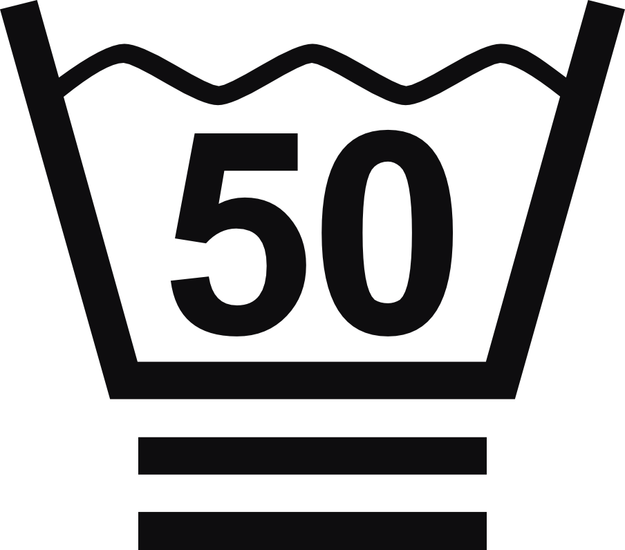 Datorskuren dekal. Tvättråd maxtemperatur 50 grader. En tvättsymbol med två streck under baljan betyder att dina kläder behöver ett extra skonsamt program. De bör endast tvättas i fin- eller ylleprogram med lämpligt tvättmedel. Försök undvika att centrifugera.