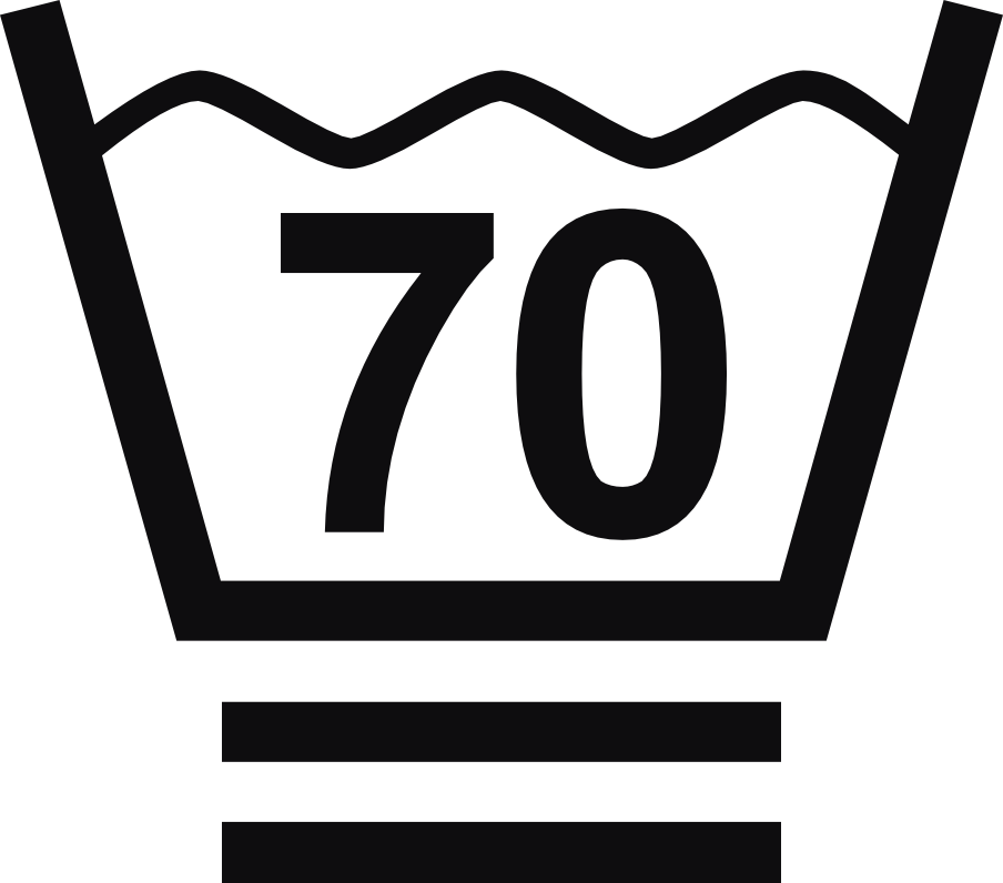 Datorskuren dekal. Tvättråd maxtemperatur 70 grader. En tvättsymbol med två streck under baljan betyder att dina kläder behöver ett extra skonsamt program. De bör endast tvättas i fin- eller ylleprogram med lämpligt tvättmedel. Försök undvika att centrifugera.