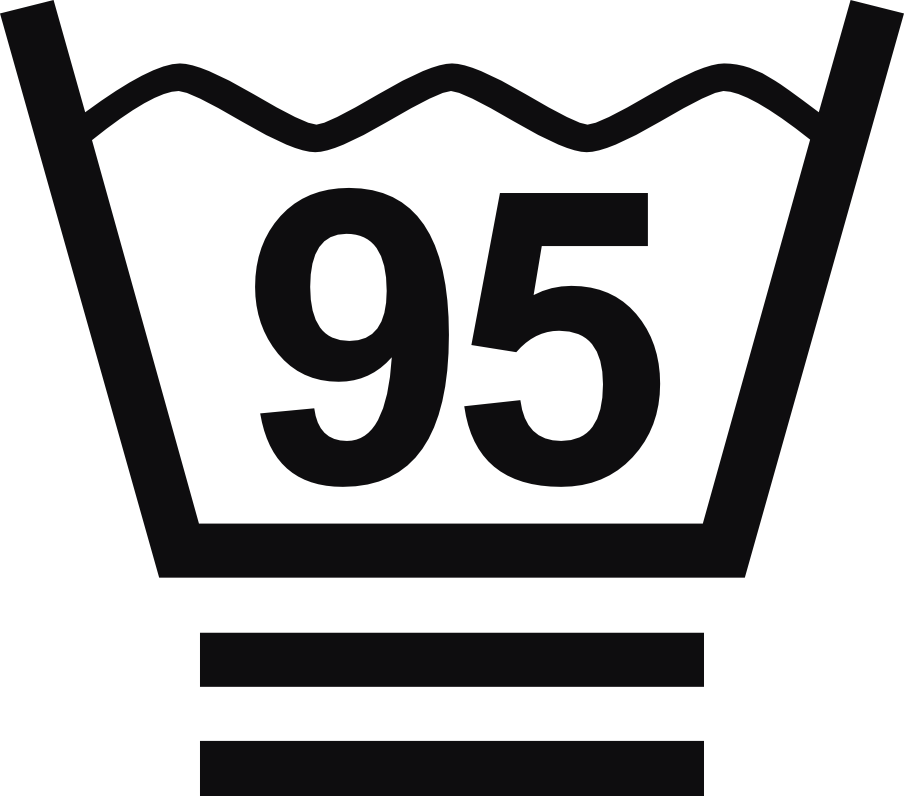 Datorskuren dekal. Tvättråd maxtemperatur 95 grader. En tvättsymbol med två streck under baljan betyder att dina kläder behöver ett extra skonsamt program. De bör endast tvättas i fin- eller ylleprogram med lämpligt tvättmedel. Försök undvika att centrifugera.