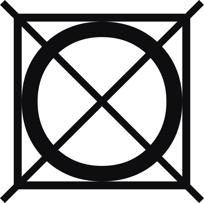 Datorskuren dekal. Tvättråd. Symbolen betyder att plagget inte får torktumlas.

