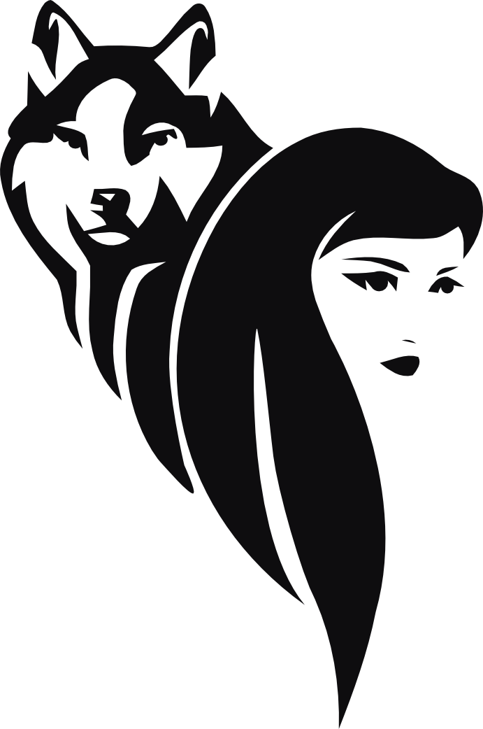 Datorskuren dekal. Hund/varg och tjej.