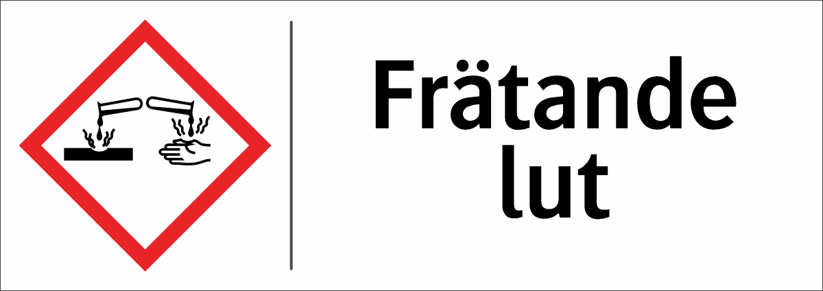 Skylten finns i aluminium (plan), plast, klisterdekal. Storlek 297x105mm