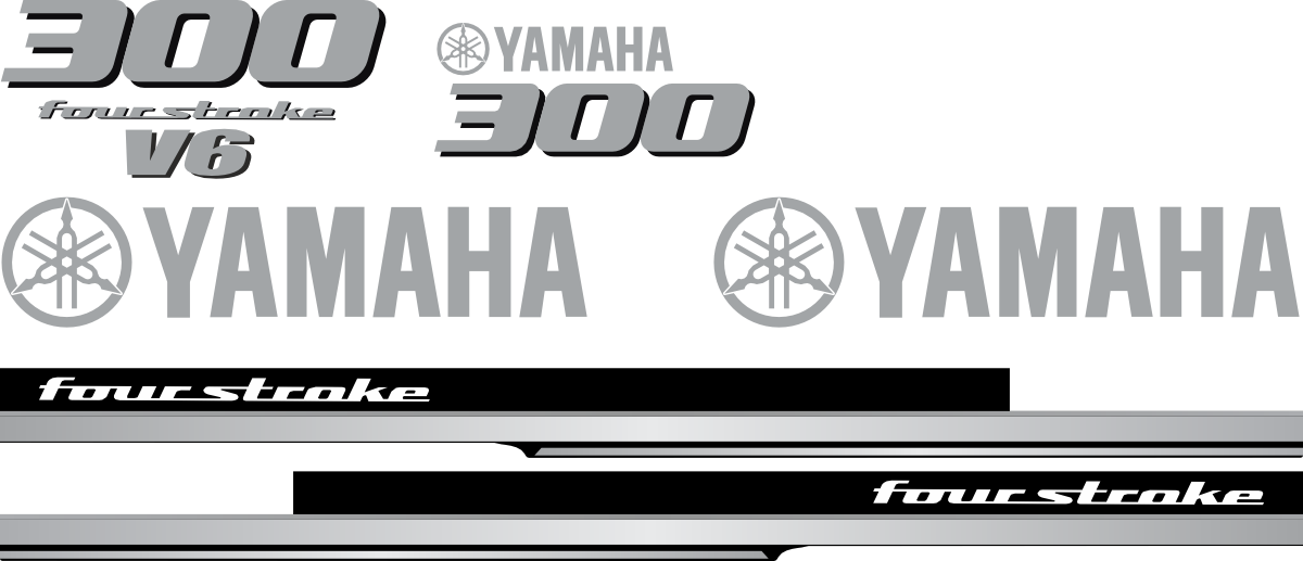 Komplett kitt med 2st laminerade dekorer, 2st Yamaha logo samt 300hk dekal bak och fram.
