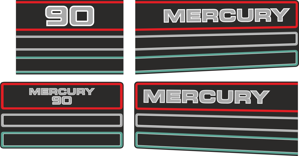 Mercury 90 Svart/rött/grått/vitt Komplett innehållande: 4st Dekaler för Mercury 90hk.