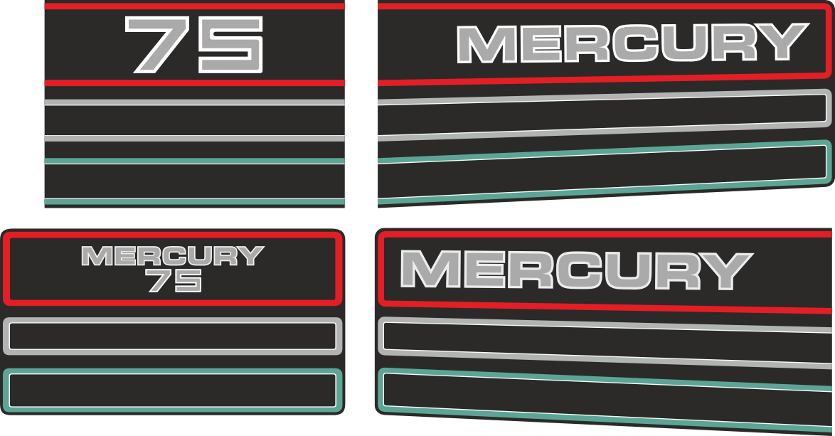 Mercury 75 Svart/rött/grått/vitt Komplett innehållande: 4st Dekaler för Mercury 75hk.