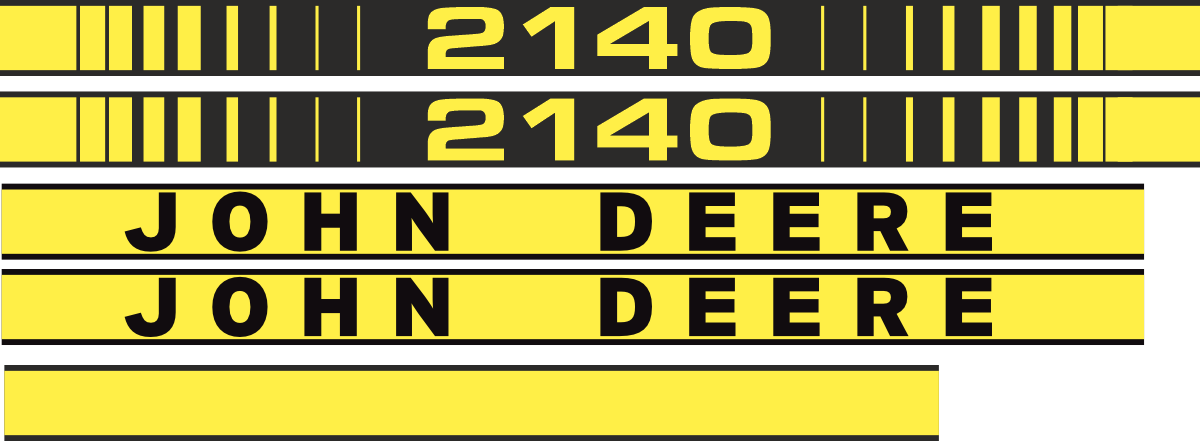 Printad dekor John Deere 2140. Komplett: 1st stripe 800mm, 2st 2140 1030x65mm, 2st John Deere 978x65mm.