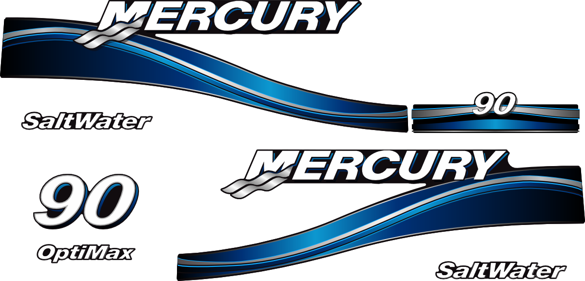 Komplett innehållande: 2st Sidodekor,, 1st Frontdekor, 2st SaltWater, 1st OptiMax, 1st Mercury 90 för Mercury OptiMax 90 SaltWater.