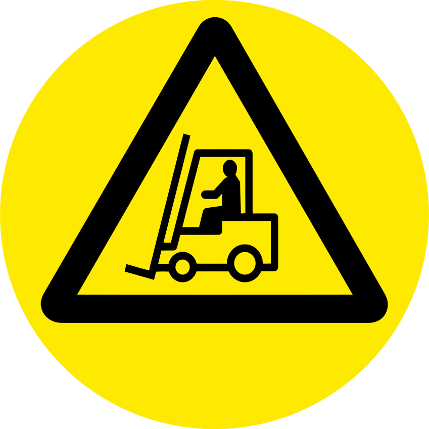 Slitstark och tålig golvdekal. Varning för truckar. 400x400mm