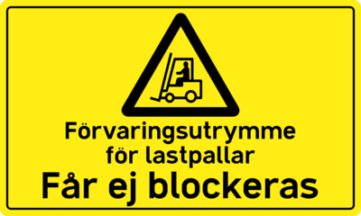 Golvklistermärke Förvaringsutrymme för transportkärror Får ej blockeras.